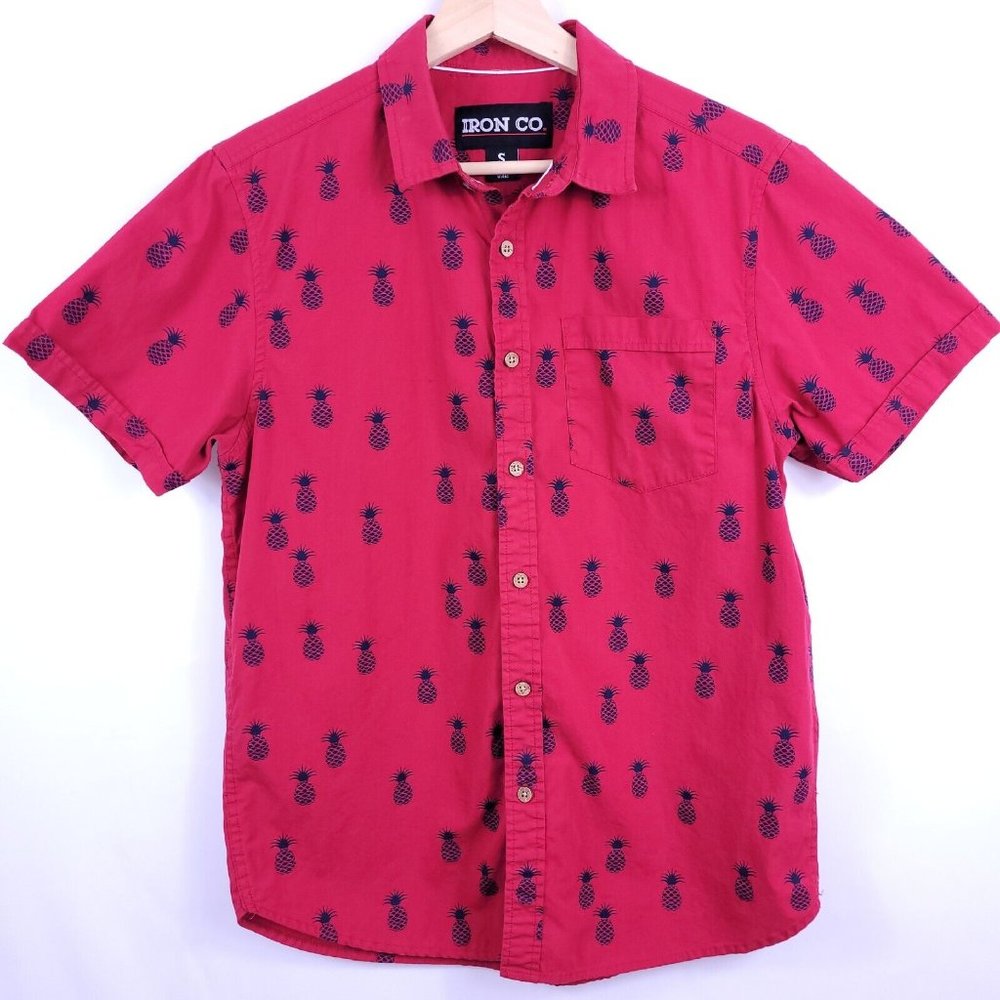 Iron Co Short Sleeve Red Pineapple Hawaiian Button Up Shirt Size S Mens & Unisex